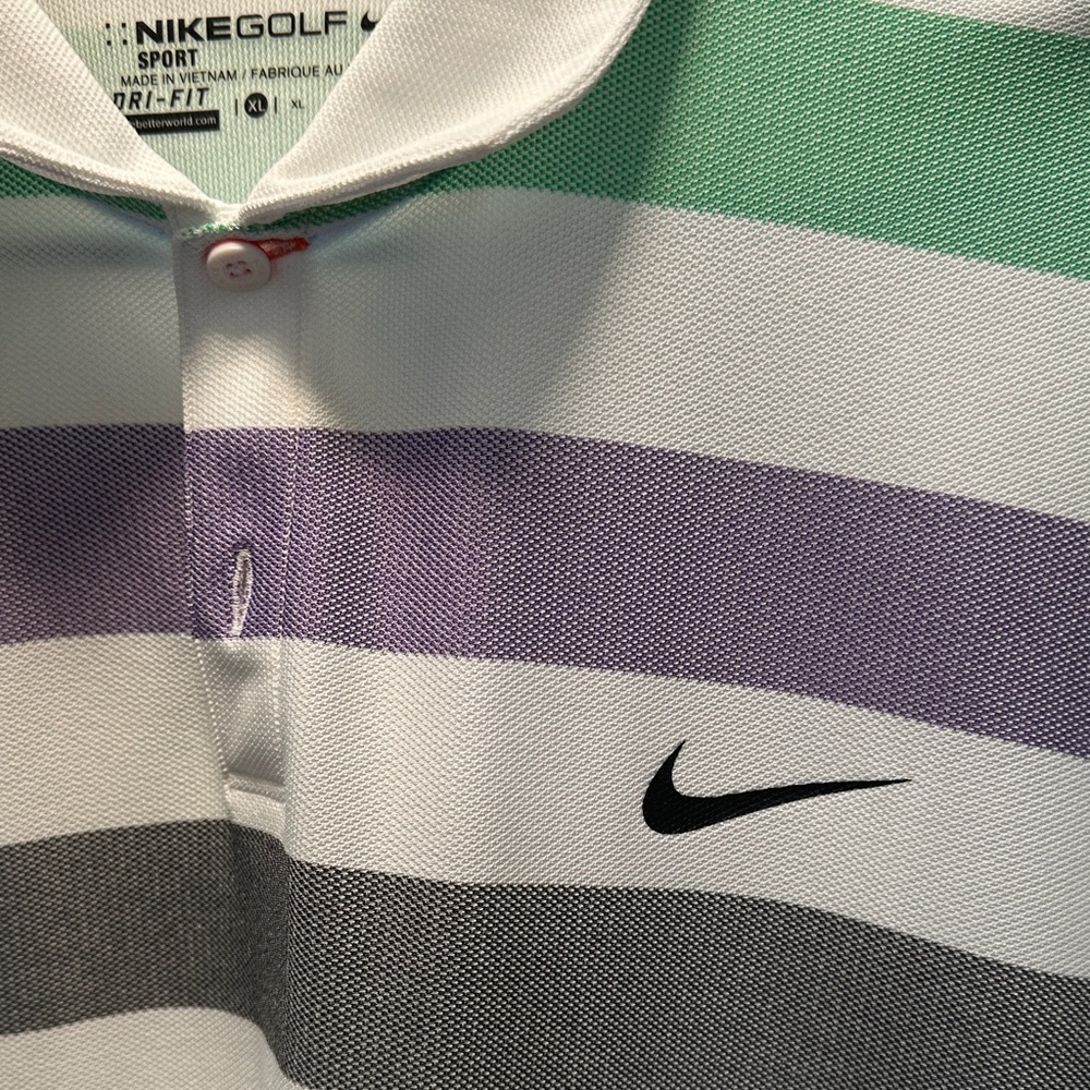 Nike Men's Polo Shirt - Green, Purple, Gray, White Stripes XL slim fit - Picture 3 of 3
